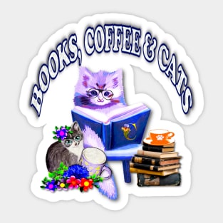 Books and Coffee and Cats Sticker